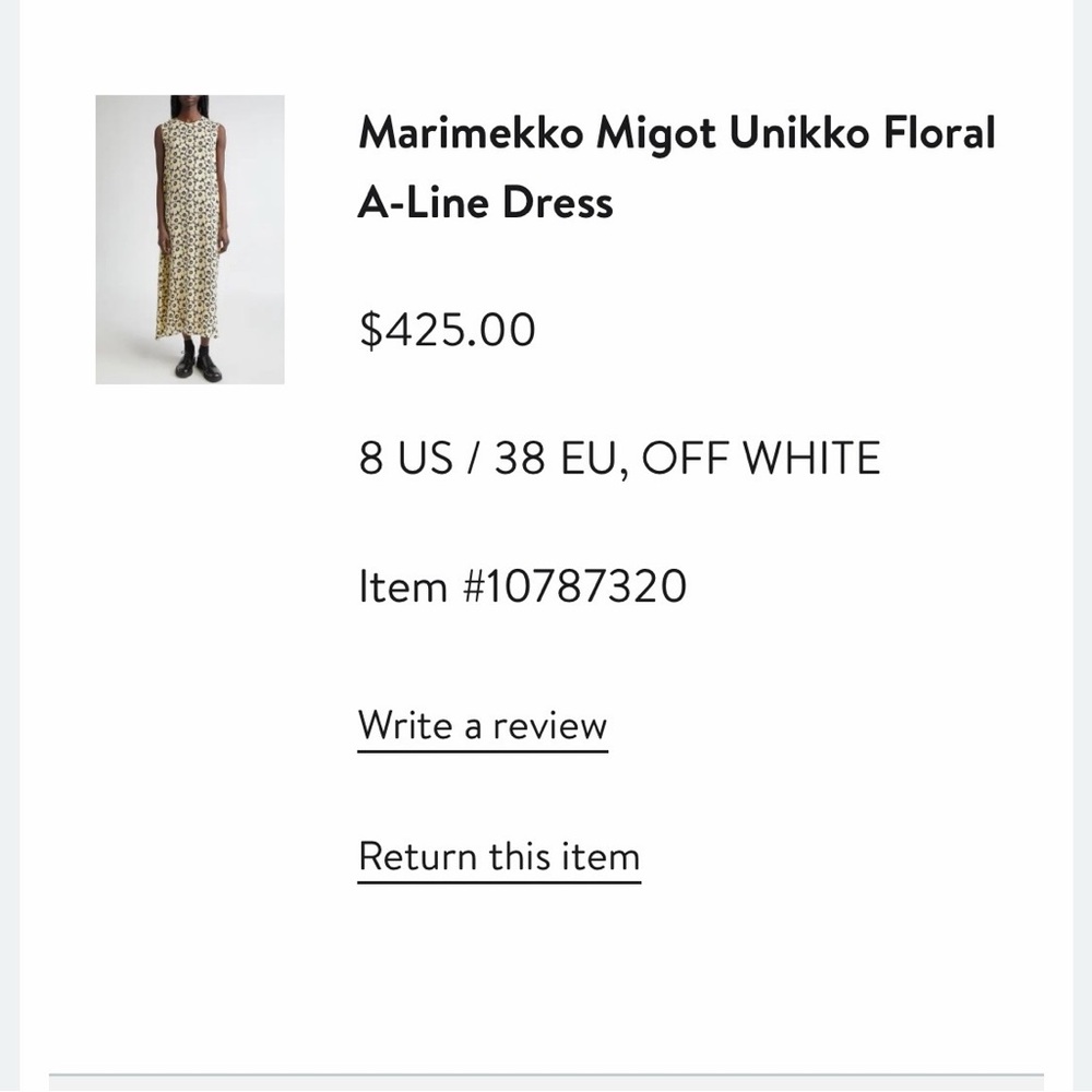 Marimekko Off White and Black Floral Maxi Dress Size 8 NWT